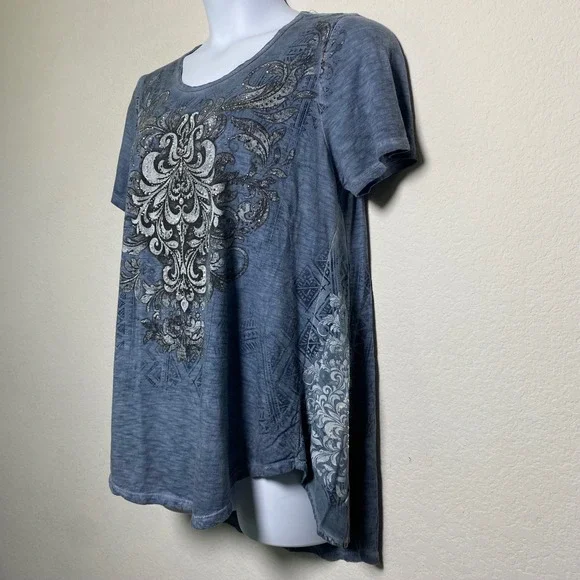Vocal Womens Blue Embellished Tunic Shirt Top Size XL Made in USA Y2K Boho Siren - Picture 3 of 12